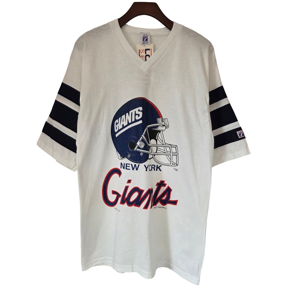 Vintage Logo 7 T-Shirt Vintage 1990 NY Giants NFL Women Large White NWD - *Hole